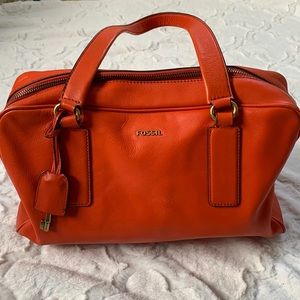 Vintage fossil bowler style satchel, hot orange